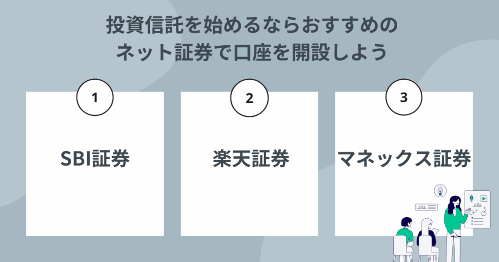 投資信託を購入できるネット証券を比較するイメージ